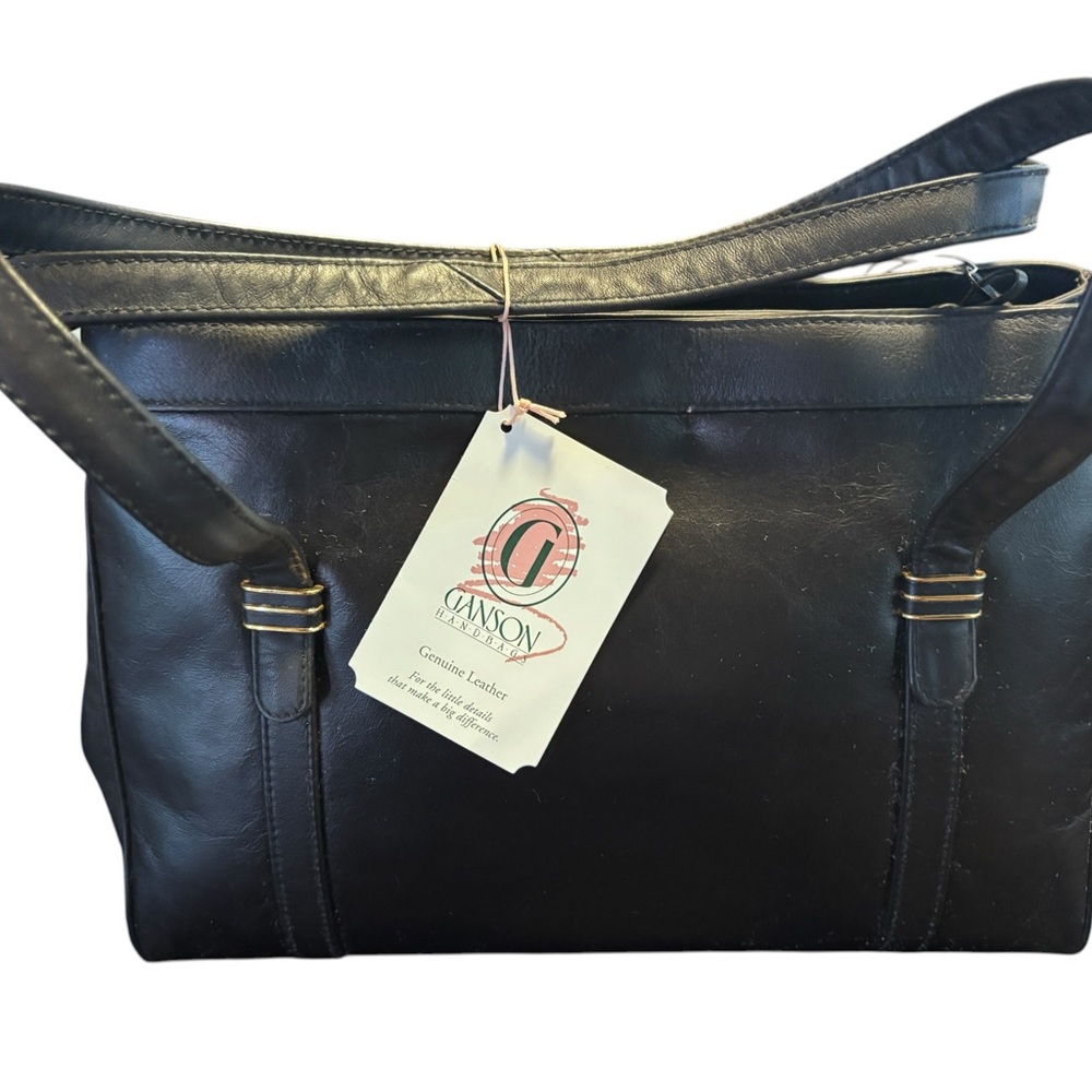 Ganson Black Leather Shoulder Tote